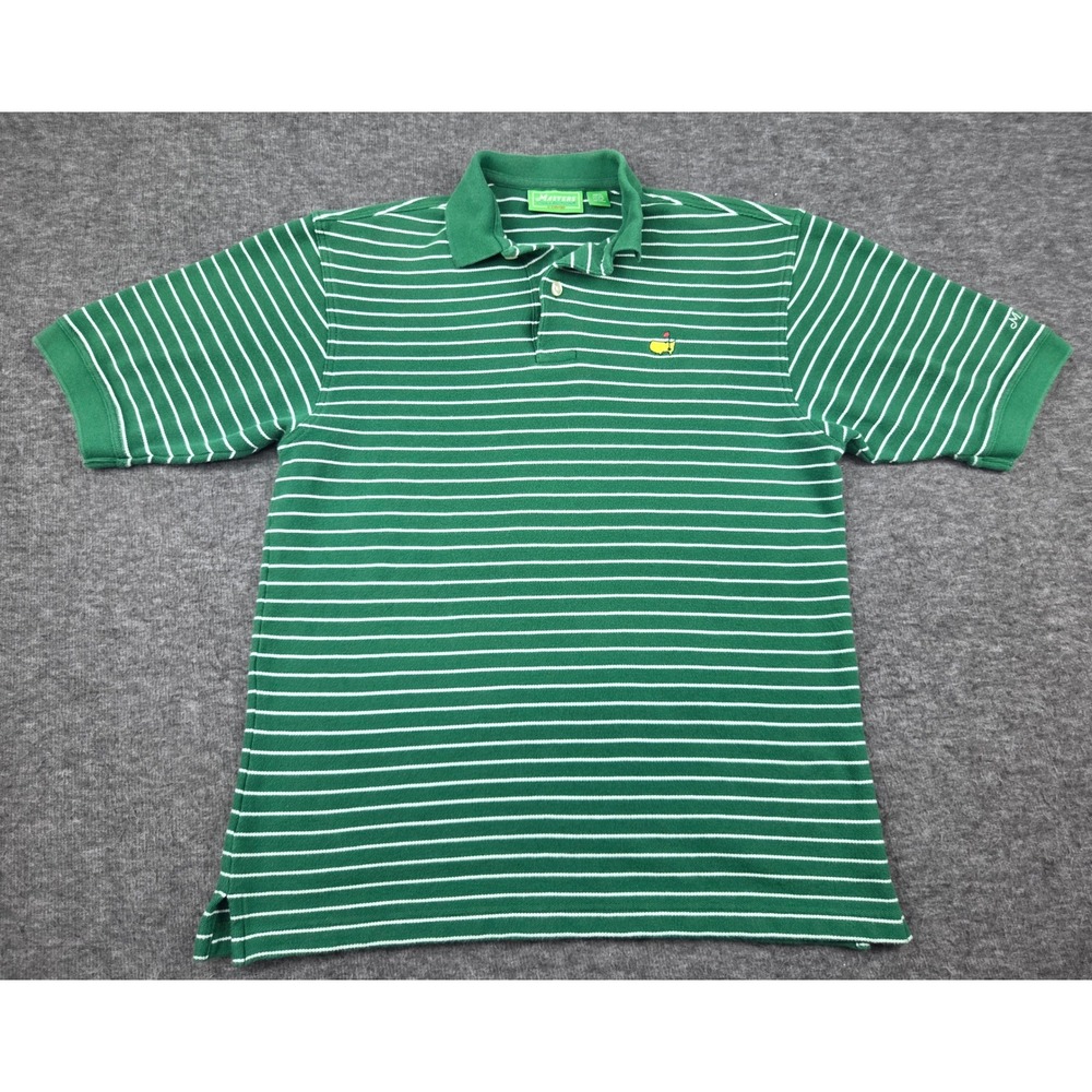 Masters Collection Polo Women L Green Striped Golf Short Sleeve Cotton 0112